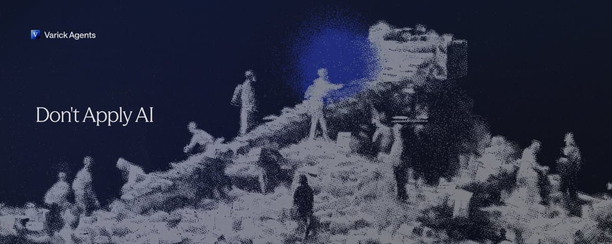 Dark blue Varick Agents cover graphic with white serif text reading Don't Apply AI beside climbing silhouettes and a glowing blue orb.