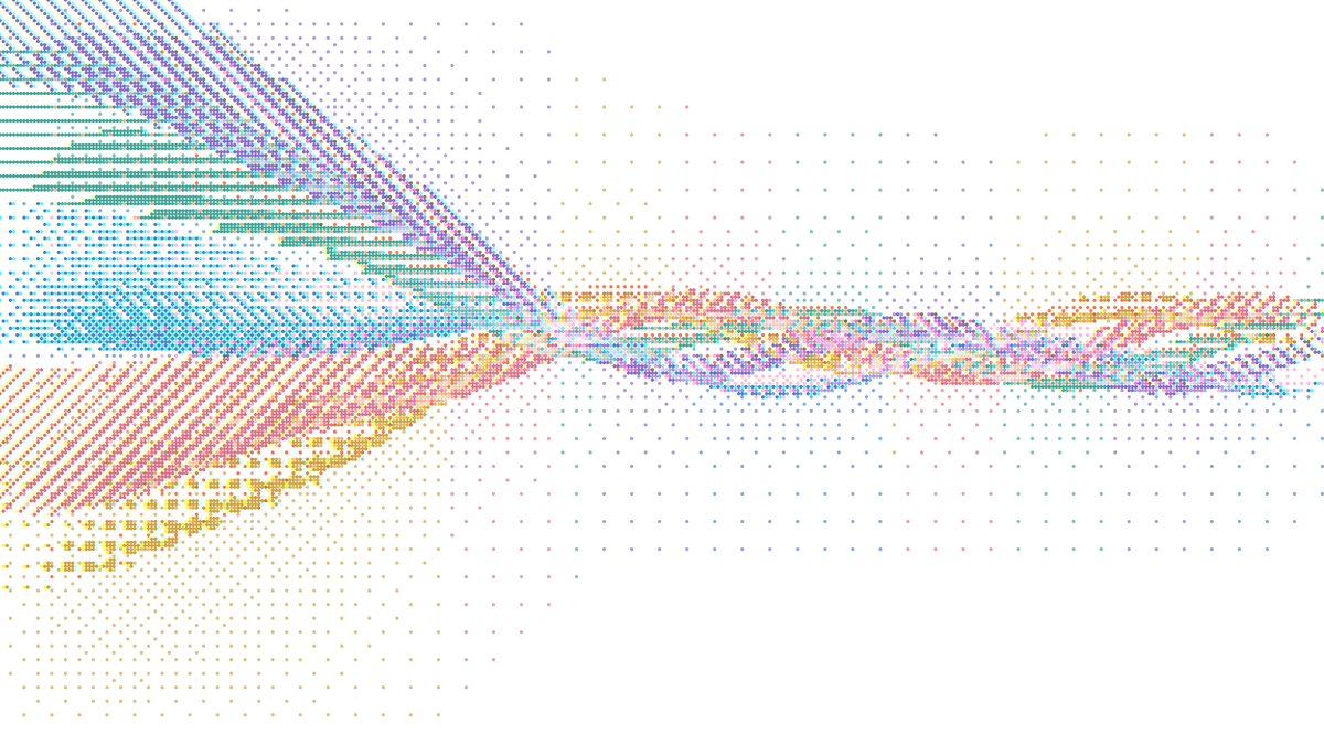 Abstract multicolored halftone field on a white background.