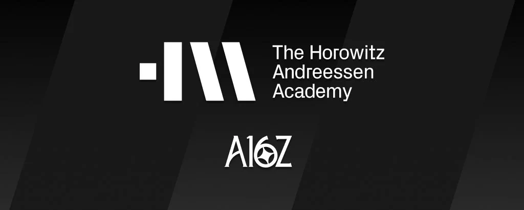 Black cover image with a white HAA mark, The Horowitz Andreessen Academy title, and an A16z wordmark.