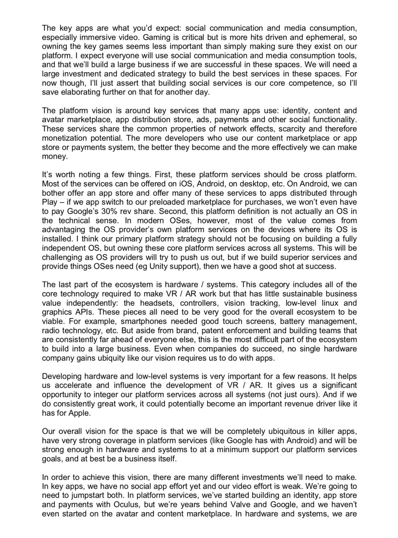 Screenshot 2 of Mark Zuckerberg's June 22, 2015 VR/AR strategy email.
