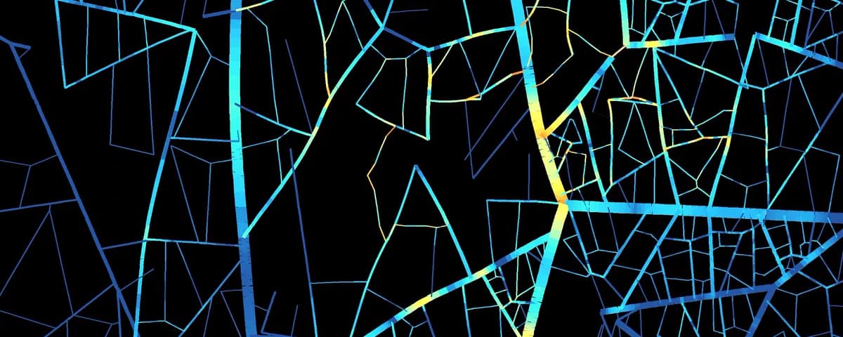 Cover visualization of a colorful lattice or network stress map on a black background.