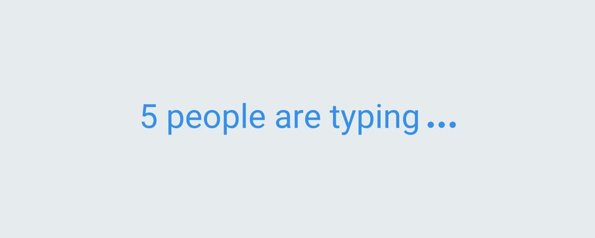 Cover card on a pale blue-grey field with centered blue text that reads 5 people are typing ...